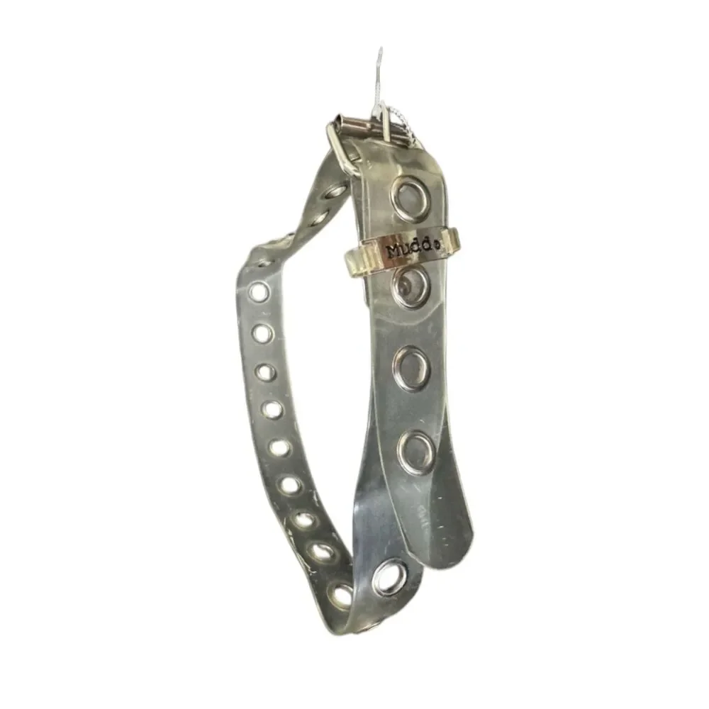 Vintage Y2K MUDD Women's Chunky Clear Grommet Silver Buckle Belt sz S/M 90's Edg